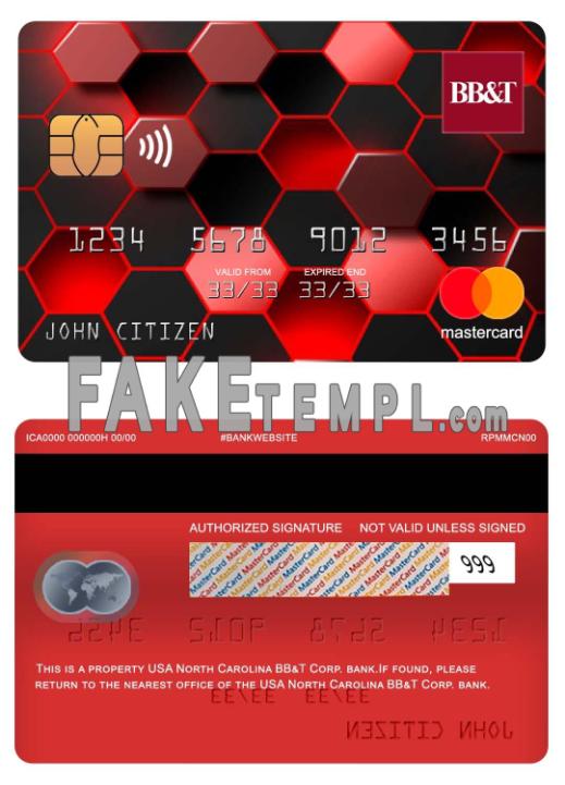 USA North Carolina BB&T Corp. bank fake mastercard photoshop template PSD